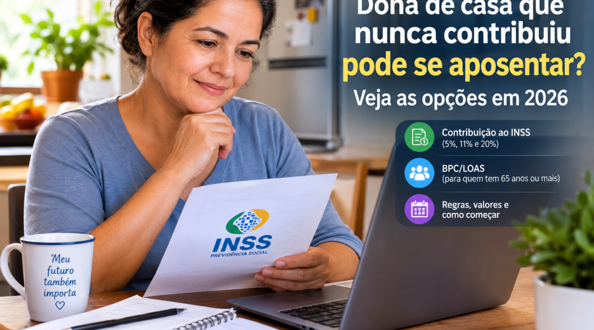 Dona de casa que nunca contribuiu pode se aposentar em 2026